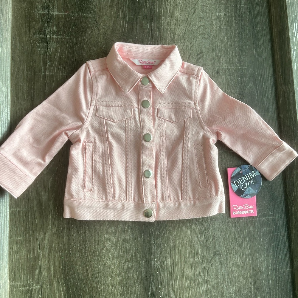 2/$20 NWT ruffle butts Pink Denim Jacket baby toddler girl 6-12 month great gift